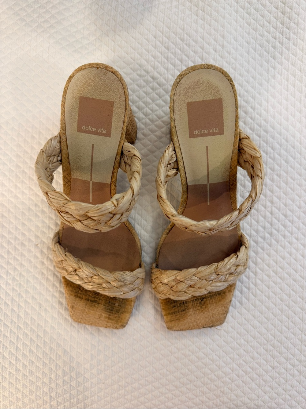 Dolce Vita Natural Braided Slide Heels in Beige